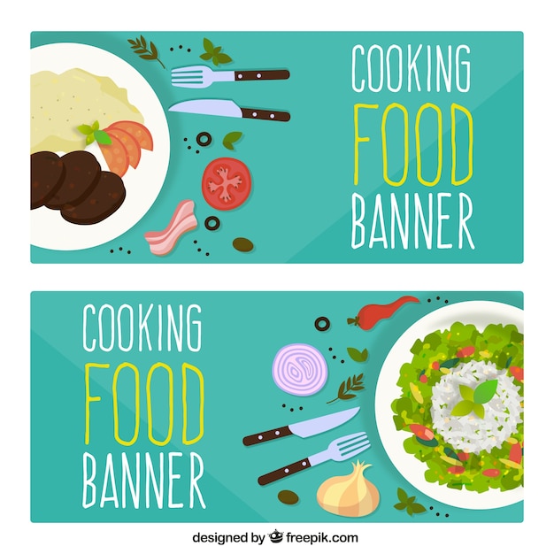 Great food banners in flat design