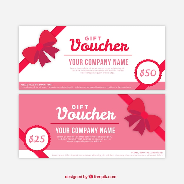 Free vector great gift vouchers with decorative ribbons