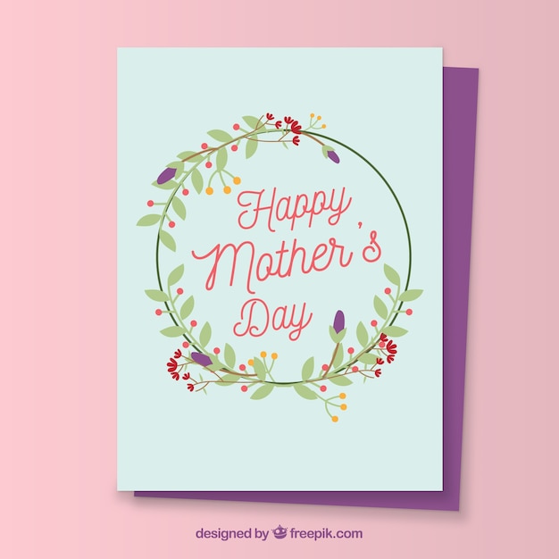 Great greeting card with floral wreath for mother's day