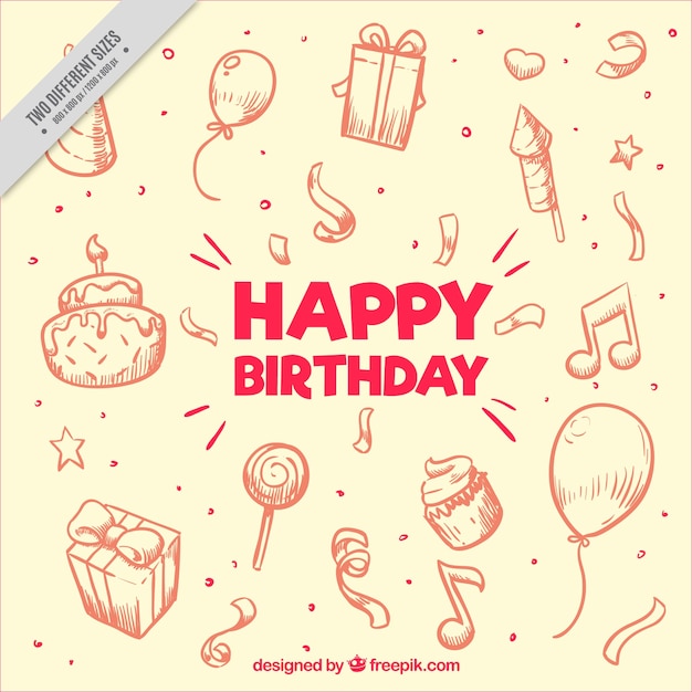 Free vector great hand-drawn background with birthday items