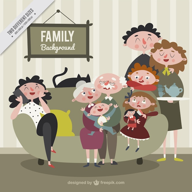 Free vector great happy and united family in vintage style