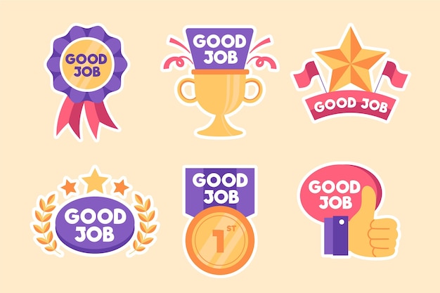 Free vector great job stickers pack