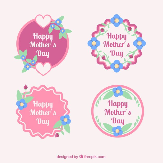 Great mother's day stickers with decorative blue flowers