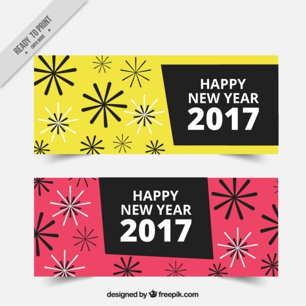 Free vector great new year banners with decorative stars in flat design