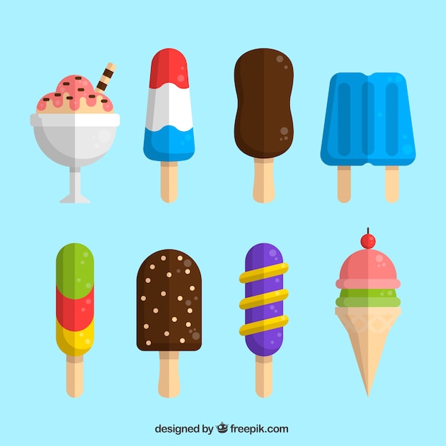 Free vector great pack of appetizing ice creams in flat design