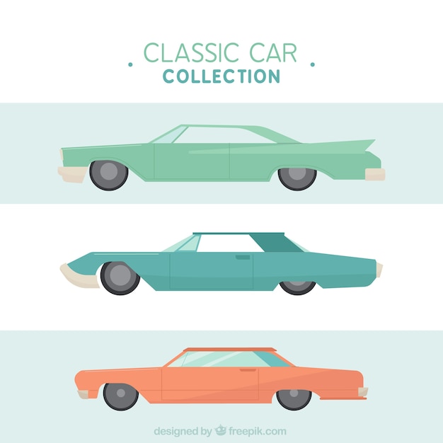 Free vector great pack of colored classic cars