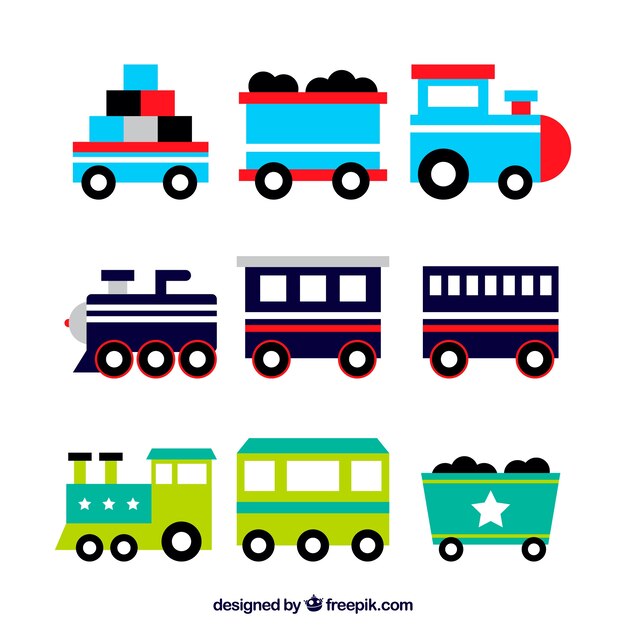 Great pack of colored toy trains