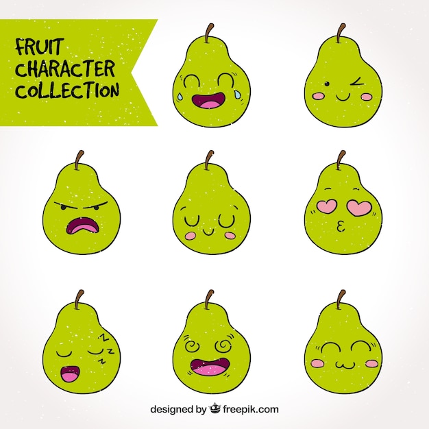 Free vector great pack of expressive pear character