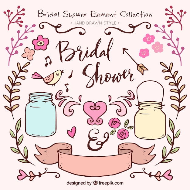 Great pack of hand-drawn bridal shower ornaments