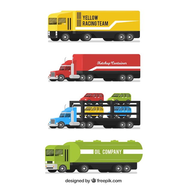 Free vector great pack of trucks in flat design