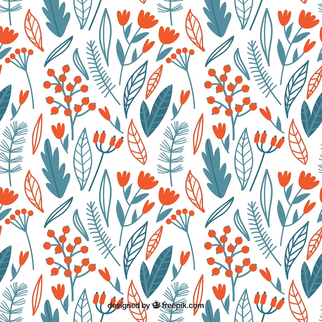 Free vector great pattern with blue and red floral decoration