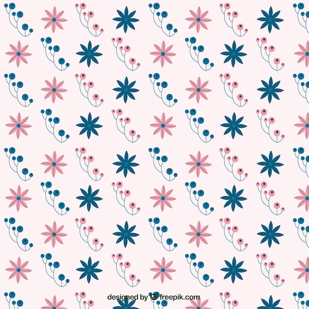 Vettore gratuito grande pattern con fiori rosa e blu