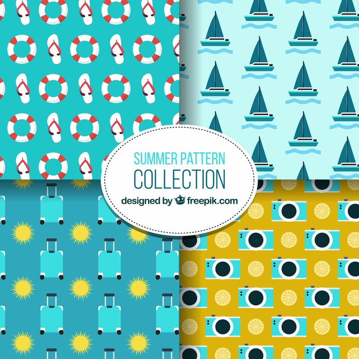 Free Vector great patterns with flat summer items