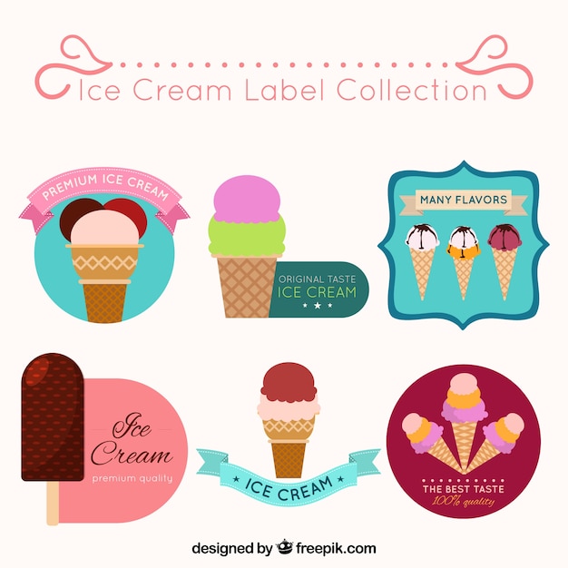 色のついたアイスクリームのラベルの素晴らしい選択