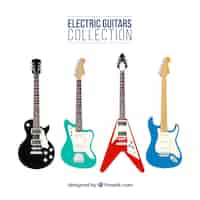 Free vector great selection of electric guitars in flat design