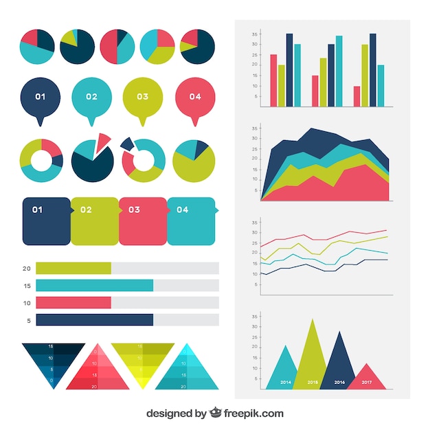 무료 벡터 인포 그래픽을위한 다양한 플랫 아이템