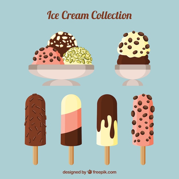 Free vector great selection of tasty ice creams