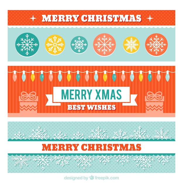 Great set of christmas banners with lights and snowflakes Premium Vector