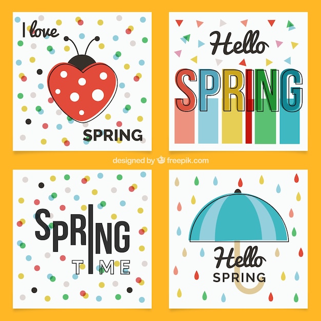 Free vector great spring cards with geometric shapes