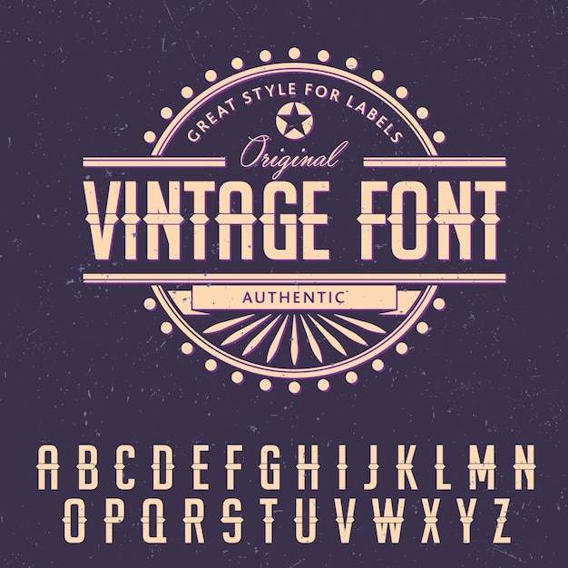 Free vector great style for labels poster with original vintage font and alphabet illustration