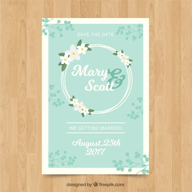 Free vector great wedding invitation with floral wreath