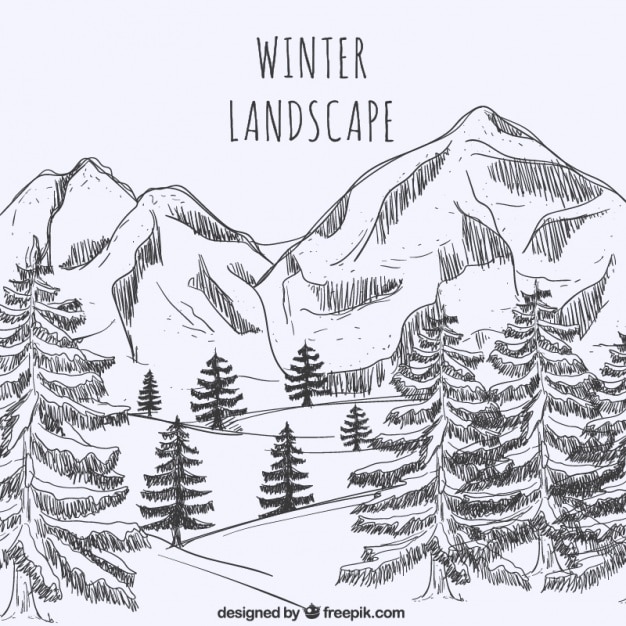 Free vector great winter landscape of trees and mountains