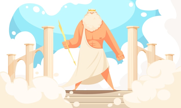 Free vector greece ancient gods flat cartoon  of powerful mythological zeus prominent figure in pantheon