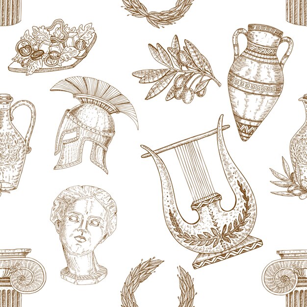 Greece Elements Seamless Pattern