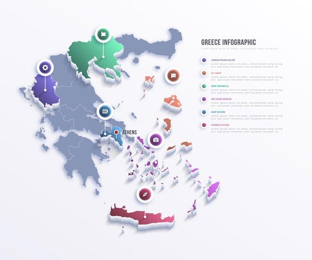 ギリシャの地図のインフォグラフィック