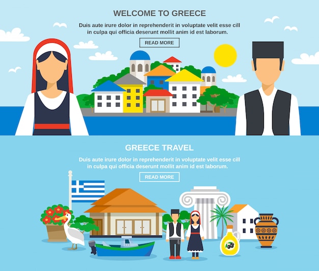 Free vector greece travel banner set