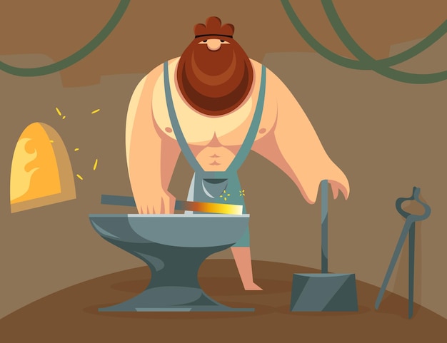 Free vector greek god hephaestus forging iron in his anvil