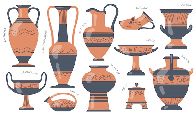 Free vector greek pottery jugs set