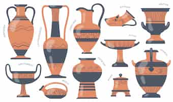 Vettore gratuito set di brocche in ceramica greca