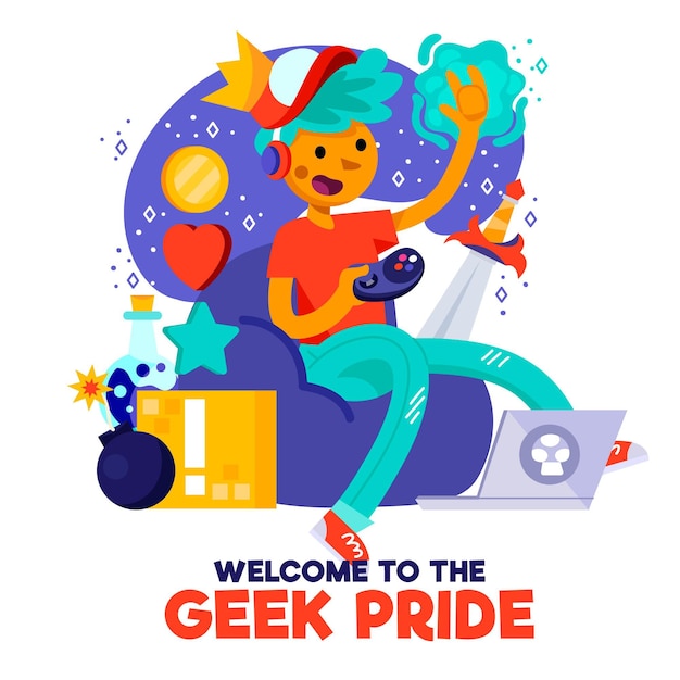 Free vector greek pride day character playing video games