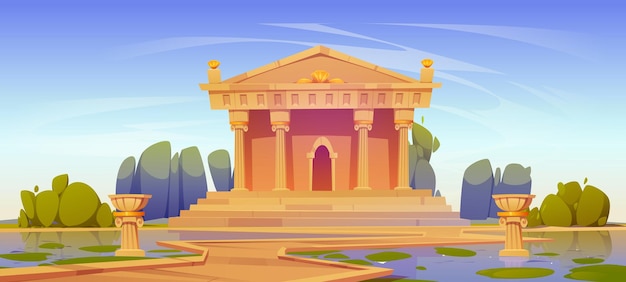 Vettore gratuito edificio del tempio greco o romano con colonne