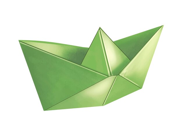 グリーンの3D折り紙のボートのイラスト