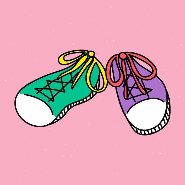 Бесплатное векторное изображение Зеленые и фиолетовые кроссовки на розовом фоне