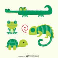 Free vector green animals cartoons