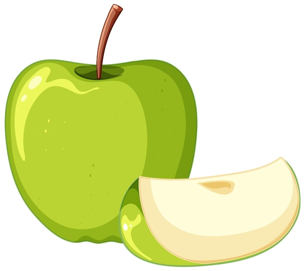 Бесплатное векторное изображение Фруктовый мультфильм зеленого яблока изолирован