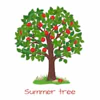 Free vector green apple tree. summer tree. nature garden, harvest and branch, vector illustration