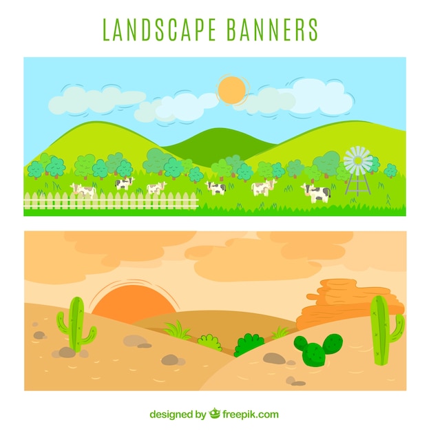 Free vector green and arid landscape banners