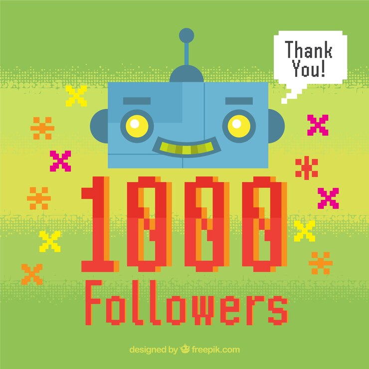 Free Vector green background of 1k followers with robot