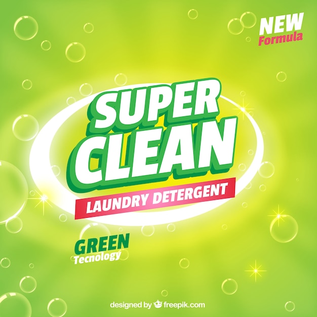 Green background of detergent with new formula