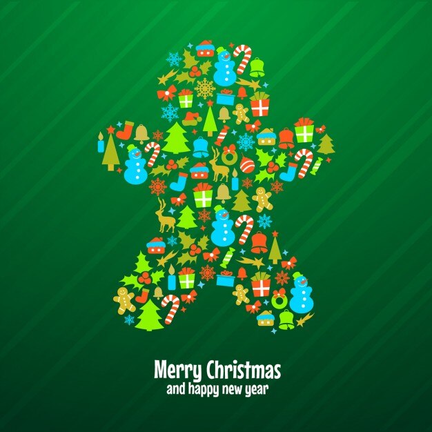 Free vector green background of gingerbread cookie made of christmas ornaments