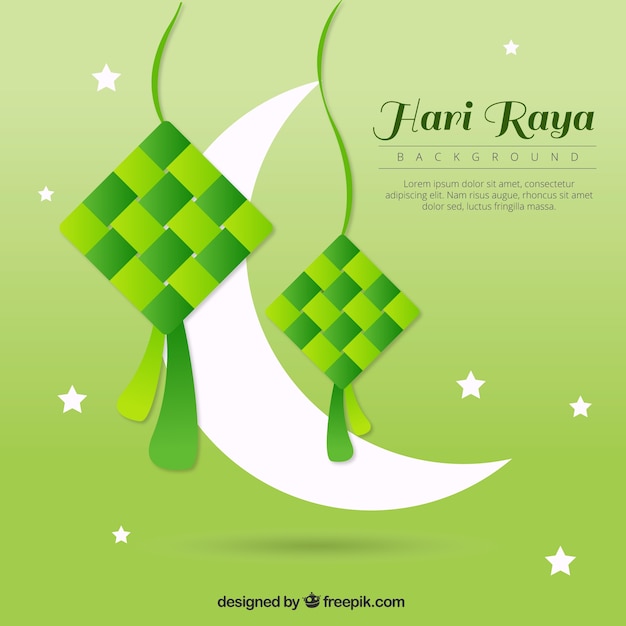 Free vector green background of hari raya with moon