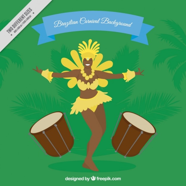 Free vector green background with brazilian dancer and drums