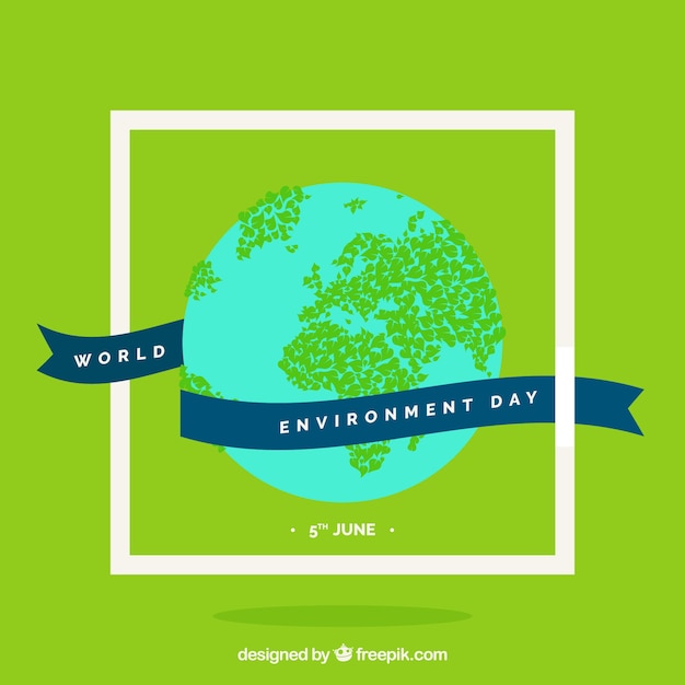 Free vector green background with earth and ribbon for world environment day