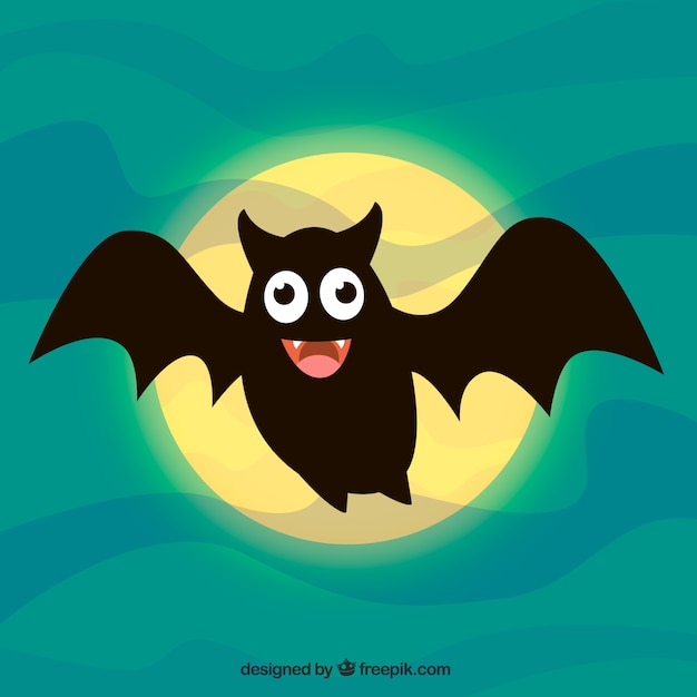 Free vector green background with moon and nice bat
