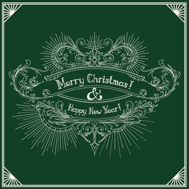 Free vector green background with an ornamental label for christmas