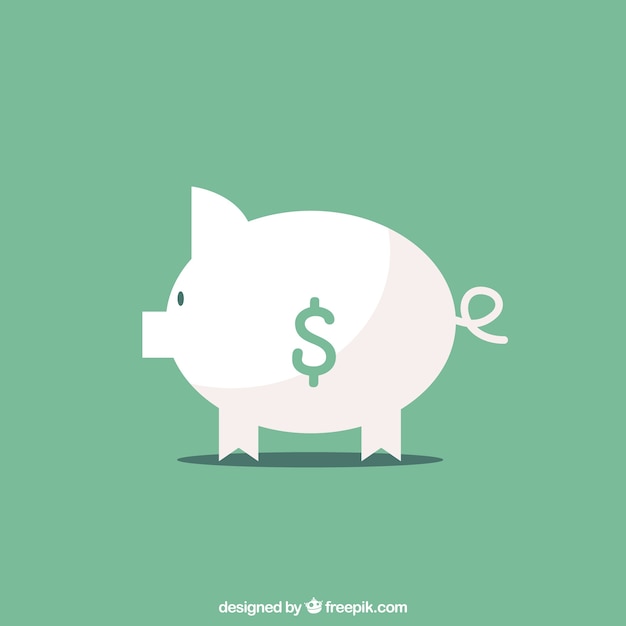 Green background with piggy bank in flat design